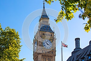 Big Ben and Houses of Parliament. London, UK. View from the River Thames embankment