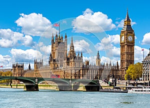 Big Ben with Houses of Parliament and Westminster bridge, London, UK