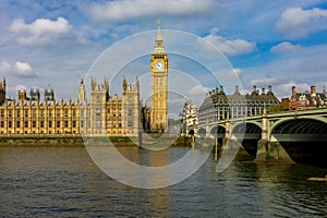 Big Ben with Houses of Parliament and Westminster bridge, London, UK