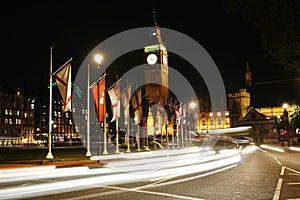 Big Ben and International Flags at Night