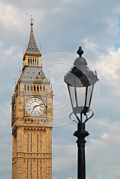 Big Ben and latern. Focus on Big Ben.