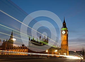 Big Ben with light trails