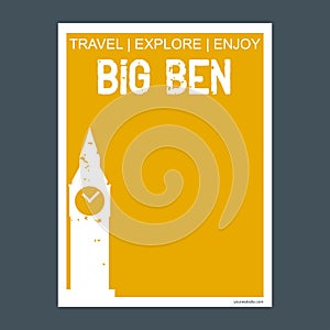 Big ben London, UK monument landmark brochure Flat style and typography vector