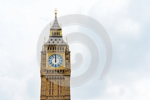 Big Ben, London, UK. A view of the popular London landmark, the clock tower known as Big Ben against a blue and cloudy