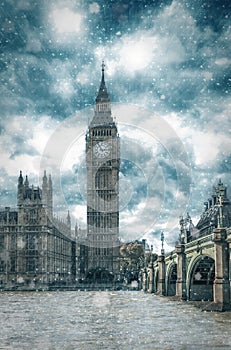 Big Ben in London during winter, United Kingdom