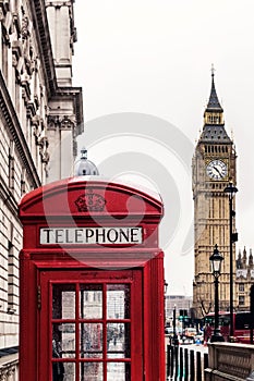 Big Ben and one of iconic red telephone boxes of London