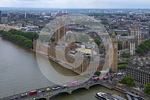 Big Ben and the Palace of Westminster aerial view, London, UK