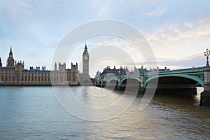 Big Ben and Palace of Westminster at dusk in London