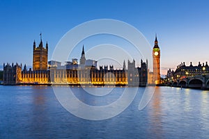 Big Ben and Palace of Westminster in London at night