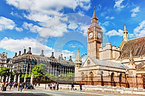 Big Ben, the Palace of Westminster and Portcullis house in London, the UK photo