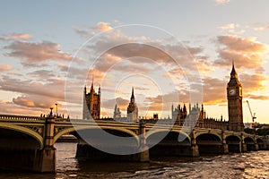 Big Ben with the Parliament at sunset in London