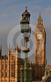 Big Ben street lamps Westminster Bridge London