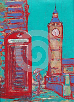 Big Ben and telephone in London, England art painting