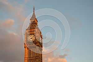 Big Ben tower with blue sky and some clouds