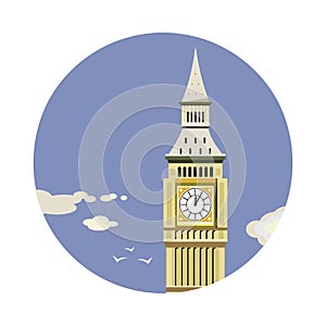 Big Ben tower closeup with clouds icon