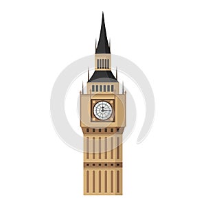 Big Ben tower in flat style isolated on a white background