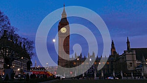 Big Ben Tower And House Of Parliament At Night In London, England