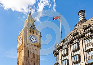 Big Ben tower and Portcullis house in London, UK photo