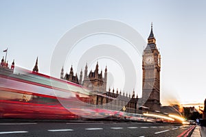 Big Ben with traffic jam in the evening, London, United Kingdom