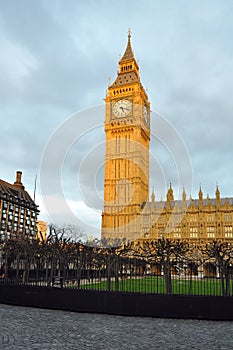 Big Ben under evening sun, London