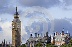 Big Ben with view of rooftops