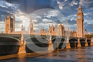 Big Ben and Westminster bridge in London