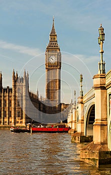 The Big Ben and Westminster Bridge, UK, London. photo