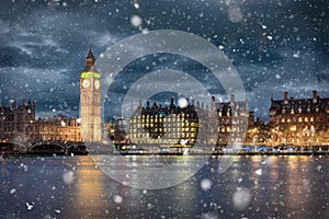 Big Ben and Westminster on a cold winter night