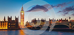 Big Ben and Westminster at dusk, London, UK. photo