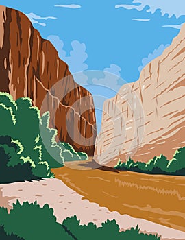 Big Bend National Park of Rio Grande RÃÂ­o Bravo in Chihuahuan Desert Texas WPA Poster Art Color photo