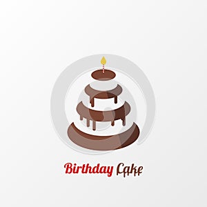 Big birthday cake with burning candle. Vector