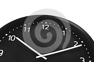 Big black clock on white background Time change concept