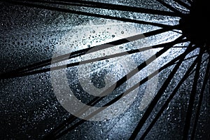 Big black umbrella bottom view close up