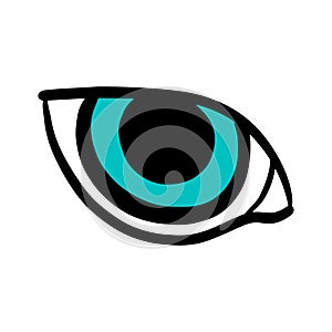 Big blue eye symbol hand drawn vector illustration in cartoon doodle style