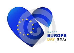 Big blue heart with 12 five-pointed yellow stars is a symbol of the flag of Europe. Happy Europe Day on May 9th. Vector