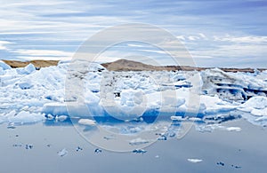 Big blue icebergs in Jokulsarlon glacial lagoon. Iceland.