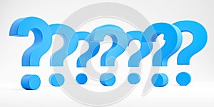 Big blue question marks in row, idea or problem concept