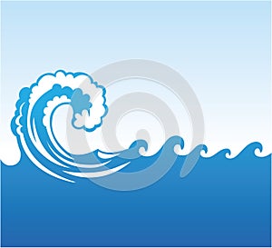 a big blue sea wave rolling in the ocean with clear blue sky vector background