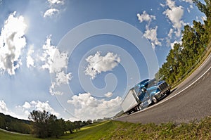 Big Blue Semi Truck On Highway