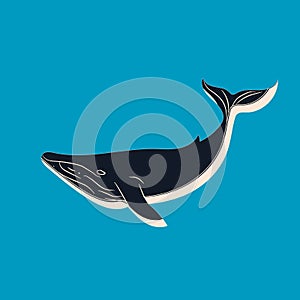 Big blue whale cartoon animal design biggest mammal on the earth flat vector illustration isolated on background.