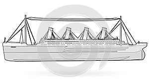 Big boat legendary colossal boat, black and white wire monumental big ship symbol.