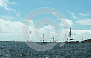 Big boat swimming on a Michigan Lake