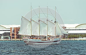 Big boat swimming on a Michigan Lake