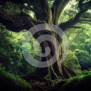 Big Bonsai tree jungle, dark forest, horror tree, baniyan bonsai