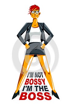Big boss director woman stands confident serious and angry vector illustration, bad boss despot and tyrant concept, female manager