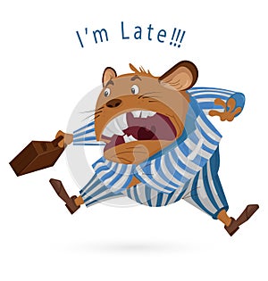 Big Boss mouse late for work Vector cartoon character. Angry worker screeming. Suite dressed. funny illustrations photo