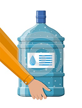 Big bottle with clean water for cooler in hand