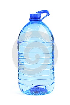 Big bottle transparent plastic, disposable container on white background isolated