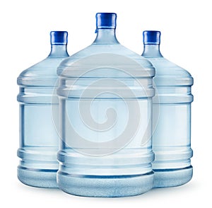 Big bottles of purified water on a white background. Isolated