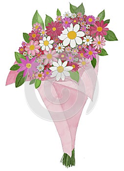 Big Bouquet of Flowers, watercolor illustration